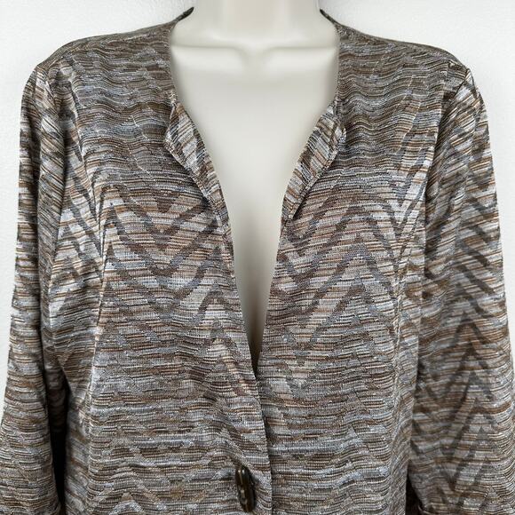 NEW Chicos Collection Cardigan Jacket Chevron Shimmer Neutral Tans Chicos 2 US L - Picture 4 of 15